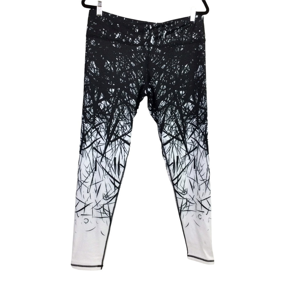 NEW Coolomg White Black Slash Line Pattern Adjustable Lace Tie Yoga Legging XL